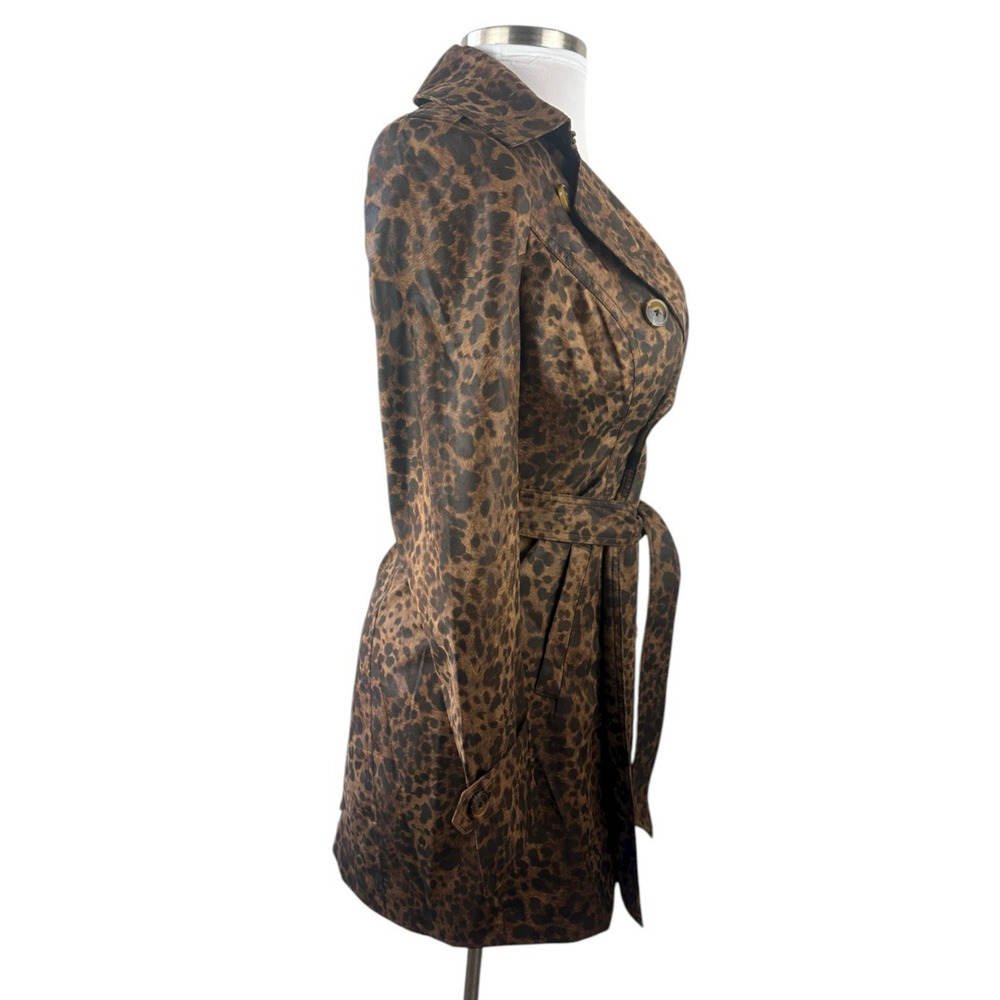 Cachè Leopard Animal Print Trench Coat Large Belted Lined Old Money Y2k Style - Picture 12 of 16